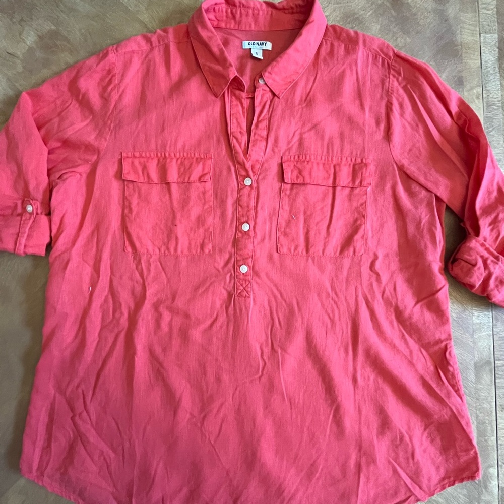 Old Navy Coral Collared Henley Blouse | Size XL